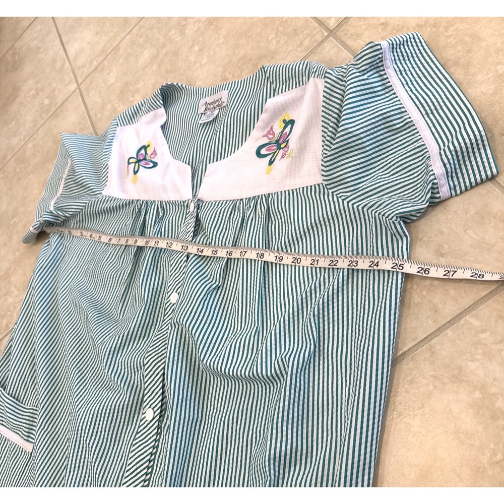 NWOT Anthony Richards Green Striped House Dress Housecoat Nightgown Mumu Sz 1X - Picture 3 of 7